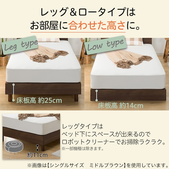 ベッドフレーム クイーン フラットタイプ (NS-001 LEG/LOW すのこ WW) 2枚目画像