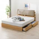 収納付きベッドフレーム クイーン(CS-001 DR 棚・コンセント・引き出し付き LBR/BE) 1枚目画像