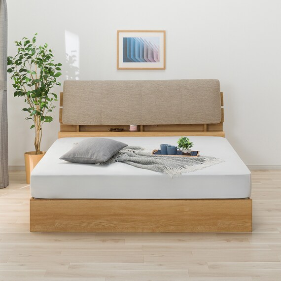 収納付きベッドフレーム クイーン(CS-001 DR 棚・コンセント・引き出し付き LBR/BE) 4枚目画像