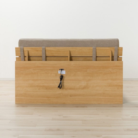 収納付きベッドフレーム クイーン(CS-001 DR 棚・コンセント・引き出し付き LBR/BE) 5枚目画像