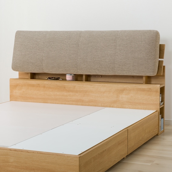 収納付きベッドフレーム クイーン(CS-001 DR 棚・コンセント・引き出し付き LBR/BE) 6枚目画像