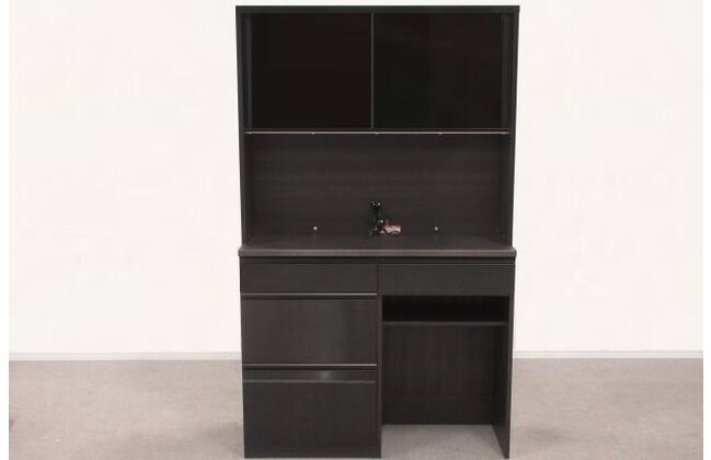 キッチンボード チェルシー 120 BK（モイス加工 ガラス引き戸ダンパー