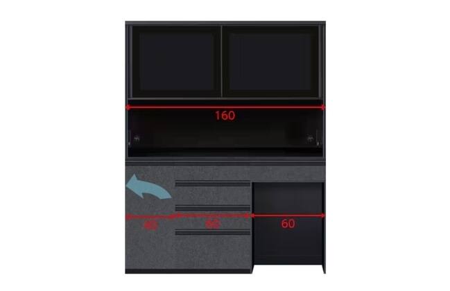 キッチンボード リガーレ 160H BK／GYBK | ニトリネット【公式】 家具