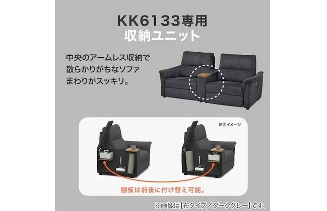 2人掛け電動リクライニングワイドソファ + 収納ユニット 布張りタイプ