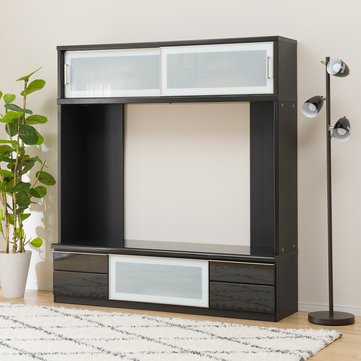 テレビボードセット (ポスティアN160BK/キャビネット60BK/キャビネット