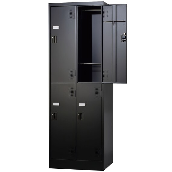 4人用スチールロッカー(2段 TLK-S4S-MB シリンダー錠 BK) 1枚目画像