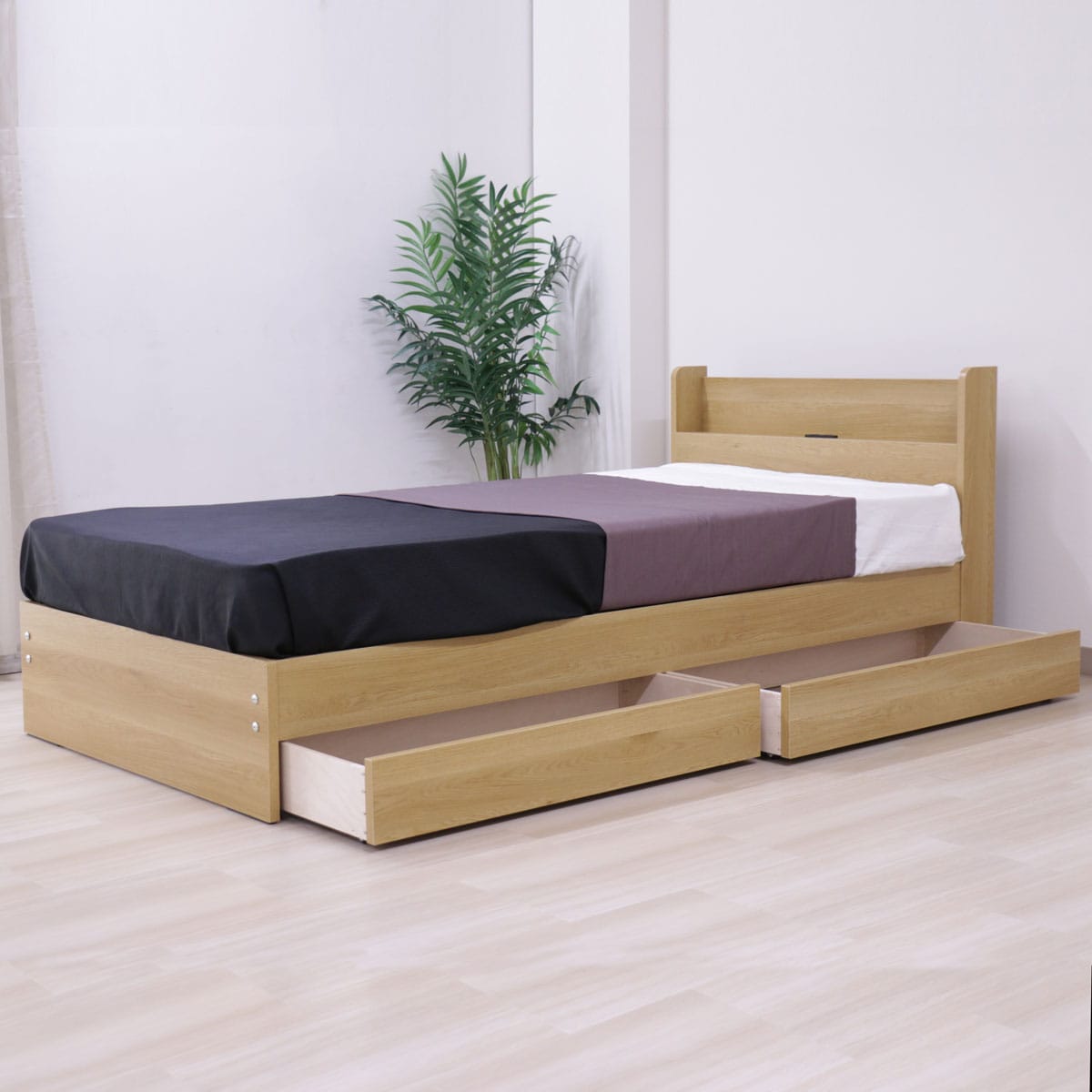 木製シングルベッドフレーム(TM367 棚付き・引出し付き NA) | ニトリ