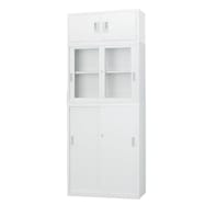 スチール書庫(上両開き・中ガラス引違い・下引違い A4 W880)