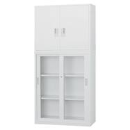 スチール書庫(上両開き/下ガラス引違い A4 幅88cm）