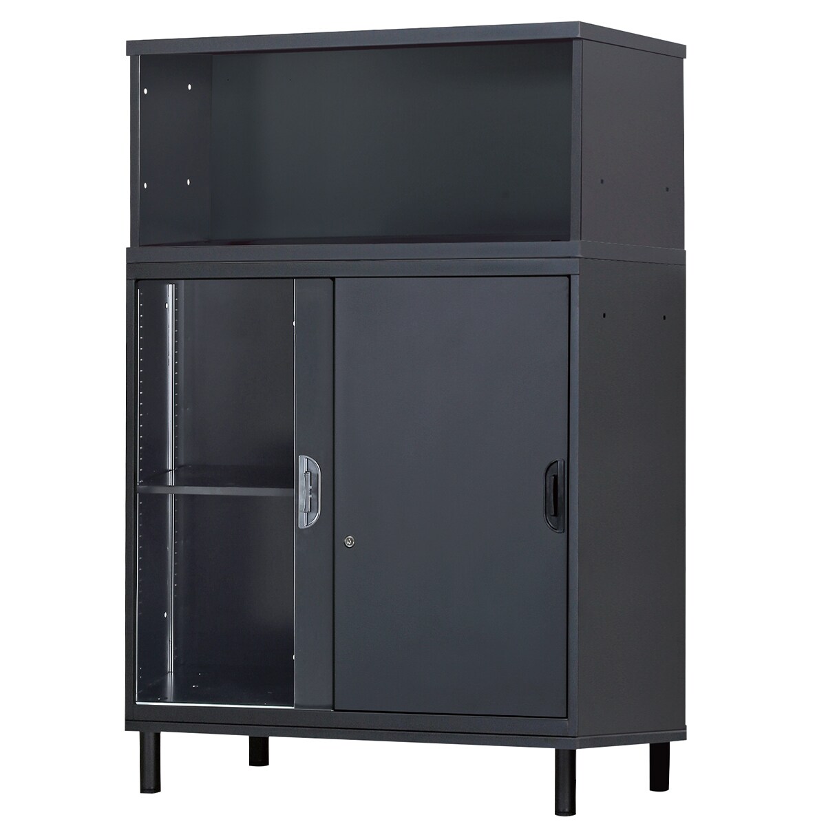スチールキャビネット(上段オープン・下引違い戸 HOS-X 脚付きベース