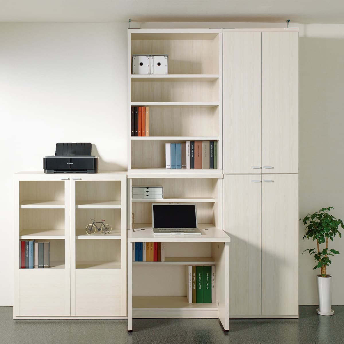 木製書庫(両開き板戸 鍵付き SHELF KFS-90 WW) | ニトリネット【公式