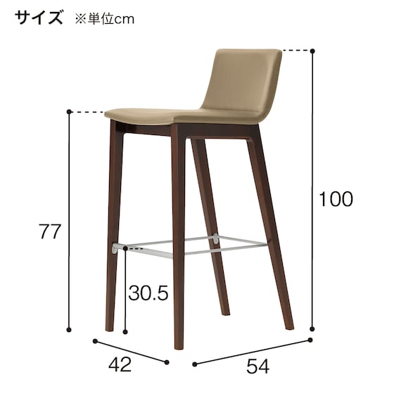 木製カウンターチェア(タストB 背張り A80-70 NA/IV) 5枚目画像