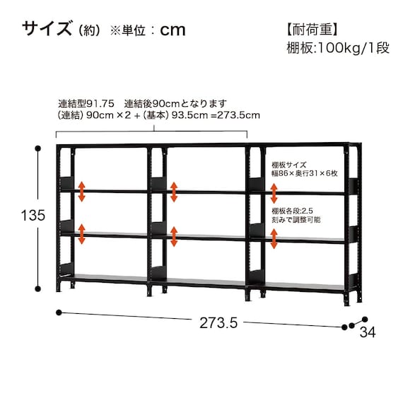 3連スチール書架(天地4段 RKU 1350-340 BK) 9枚目画像
