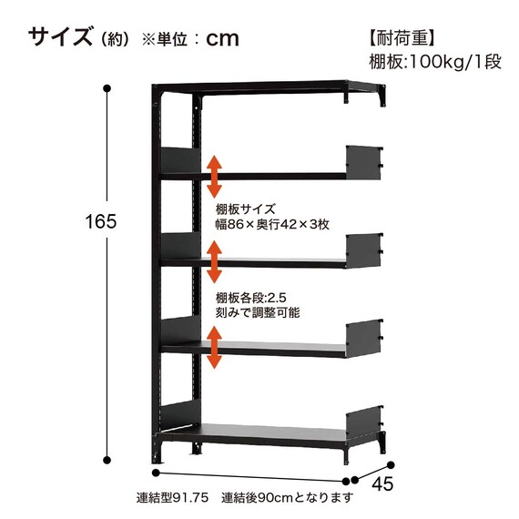 スチール書架 RKU専用 連結セット(天地5段 RKU 1650-450 BK) | ニトリネット【公式】 家具・インテリア通販