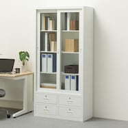 スチール書庫(TSNS3-01N 上ガラス引戸・下引出し)