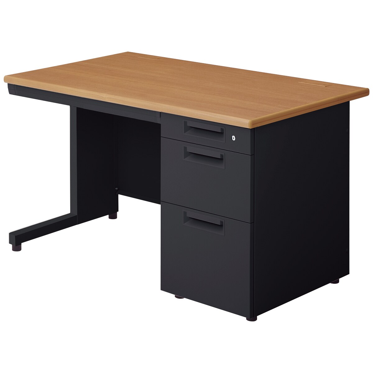 黒猫 　無垢楢材　片袖机２点 片袖机(LEED 127D-3 奥行70cm 下段引出し深型 T2/BK) | ニトリネット