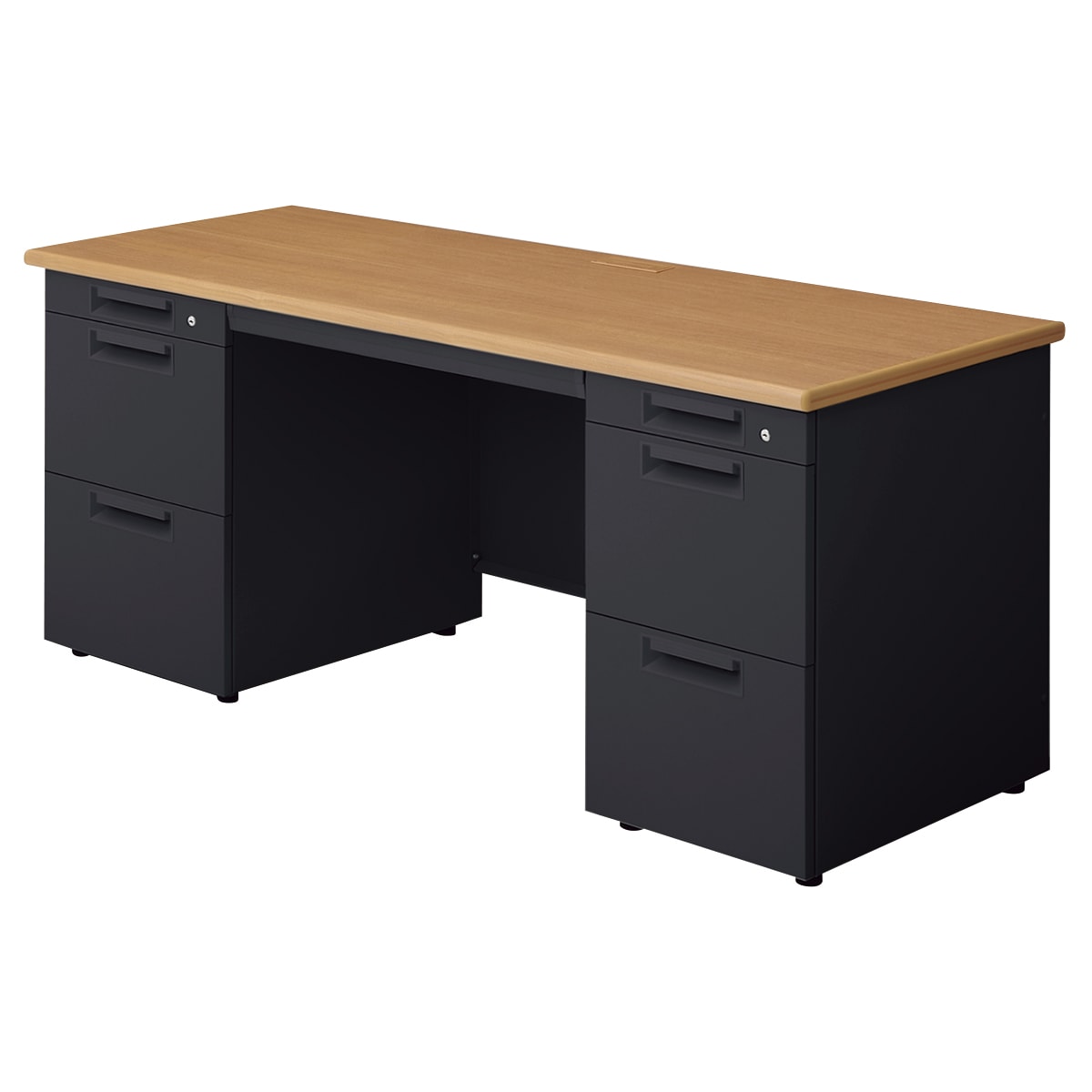 両袖机(LEED 166A-33 奥行60cm 中段下段引出し同サイズ T2/BK