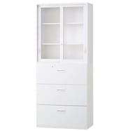 スチール書庫(上ガラス引違い・下引出し3段 HOS-X)