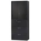 スチール書庫(上引き戸・下引出し3段 HOS-X BK) 1枚目画像