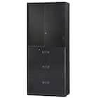 スチール書庫(上引き戸・下引出し3段 HOS-X BK) 1枚目画像