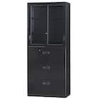 スチール書庫(上ガラス引き戸・下引出し3段 HOS-X BK) 1枚目画像