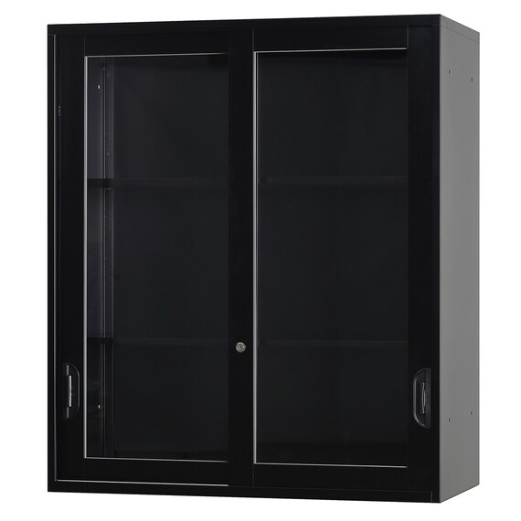 スチール書庫(上ガラス引き戸・下引出し3段 HOS-X BK) 2枚目画像