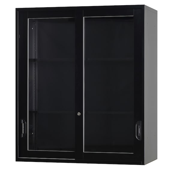 スチール書庫(上ガラス引き戸・下引出し3段 HOS-X BK) 2枚目画像