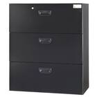 スチール書庫(上ガラス引き戸・下引出し3段 HOS-X BK) 3枚目画像