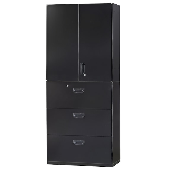 スチール書庫(上両開き・下引出し3段 HOS-X BK) 1枚目画像