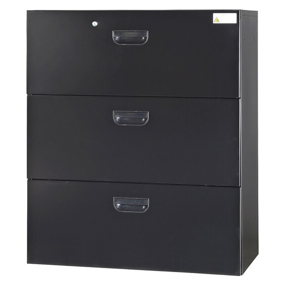 スチール書庫(上両開き・下引出し3段 HOS-X BK) 3枚目画像