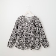 リーフ柄ピーチサテンプリントブラウス (50012)