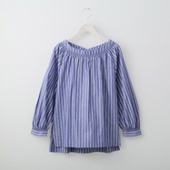 襟シャーリングストライプブラウス　(51001)