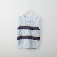 配色ボーダーメッシュ編みニットベスト (71001)