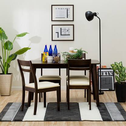 伸長式ダイニングテーブル5点セット(リベラル/シャスタ3 DBR)通販  