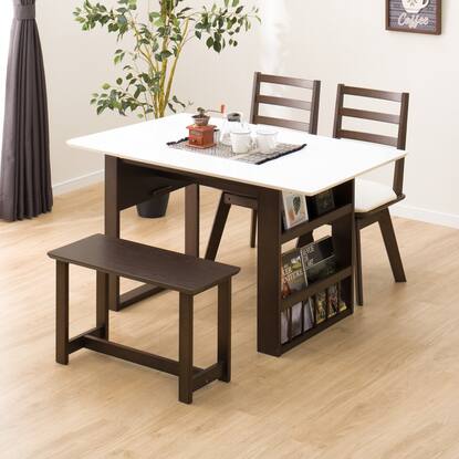 伸長式ダイニングテーブル4点セット(DTロピア2WH DBR/DCロピア2  