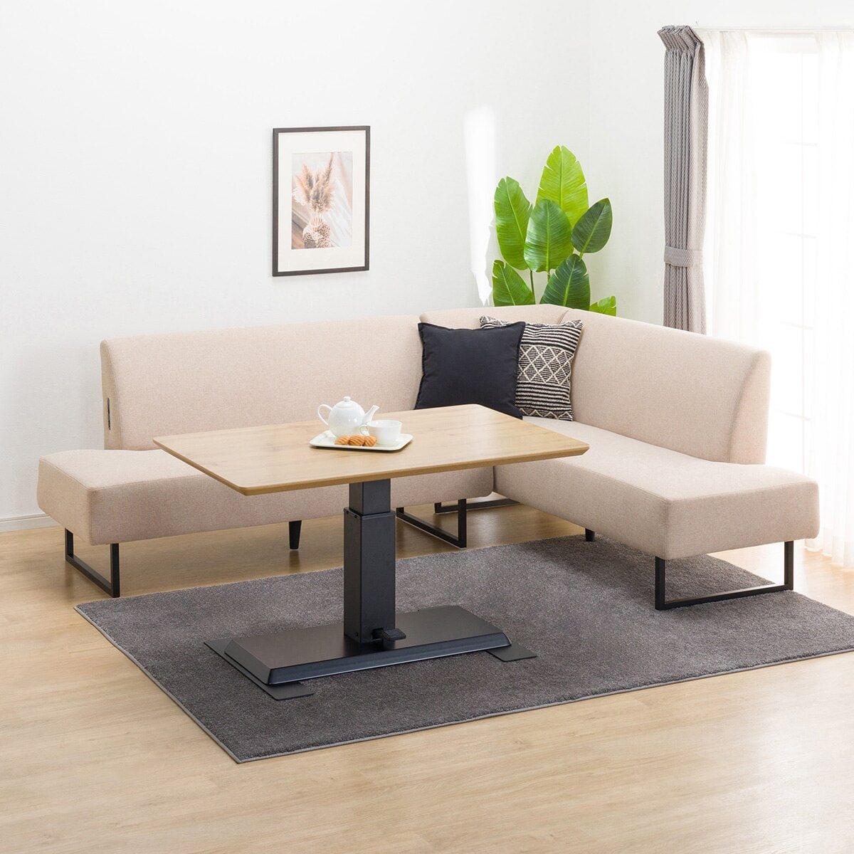 リビングダイニングテーブル3点セット(LC-004 120 LBR/左コーナー