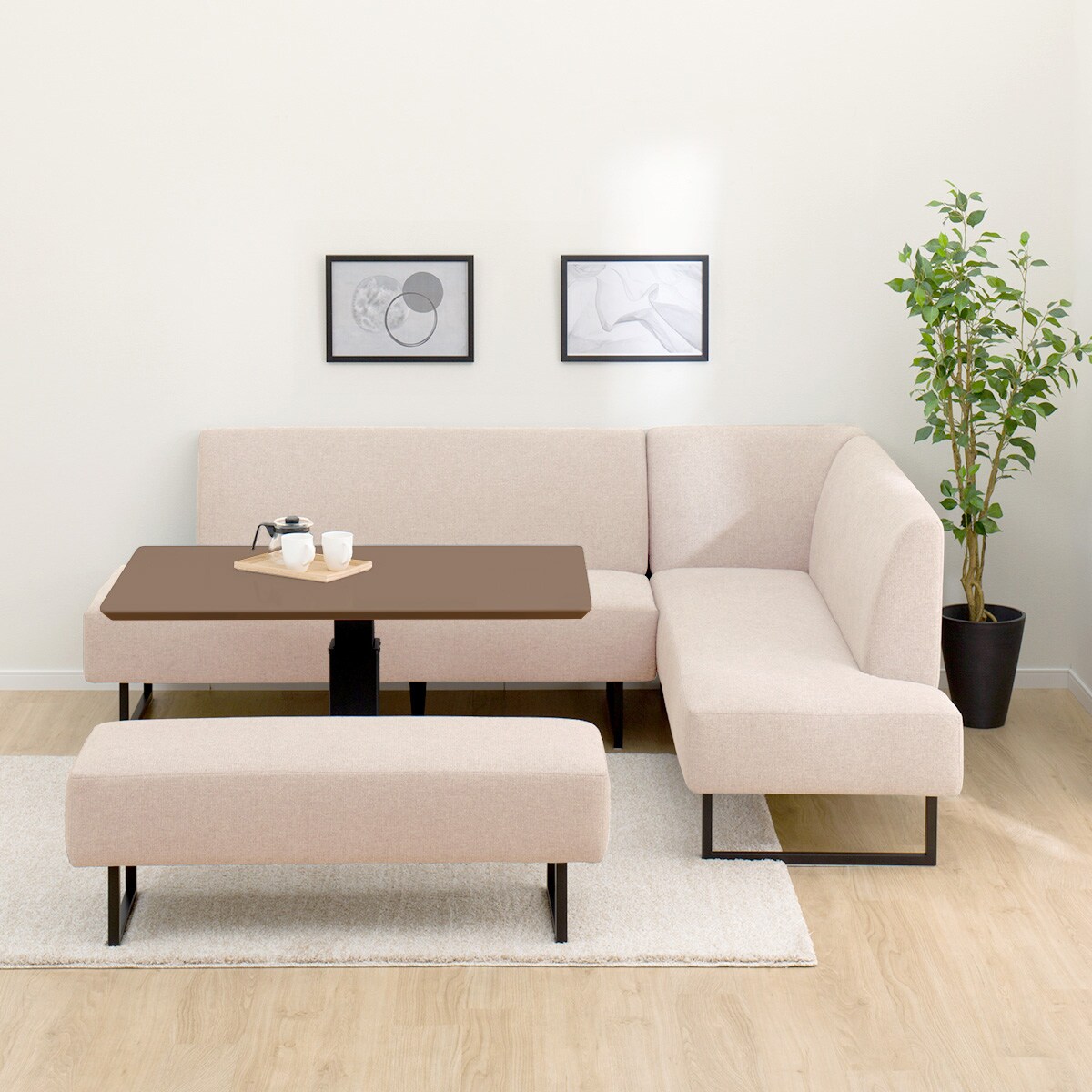 リビングダイニングセット4点セット(LC004 120 MB/左コーナーソファ