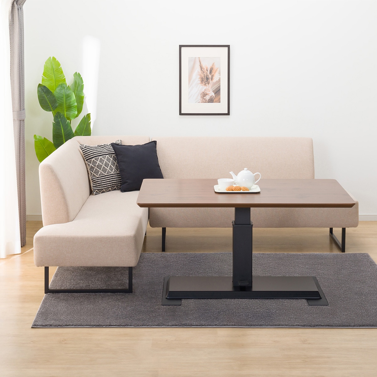 リビングダイニングテーブル3点セット(LC-004 135 MBR/右コーナー