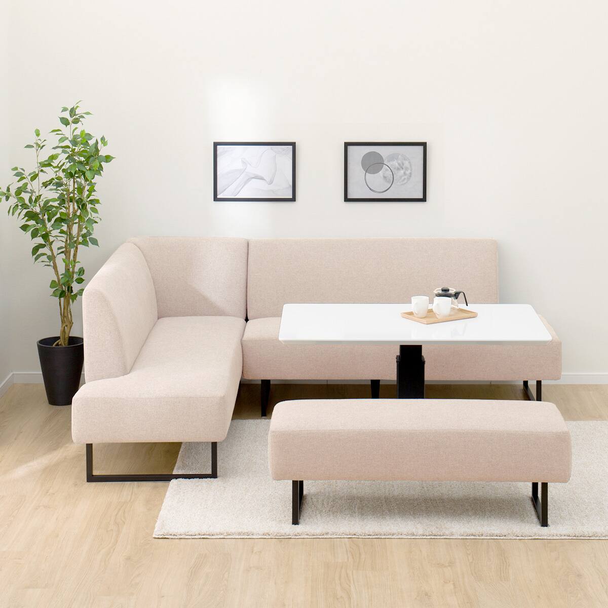 リビングダイニングセット4点セット(LC004 120 WH/右コーナーソファ