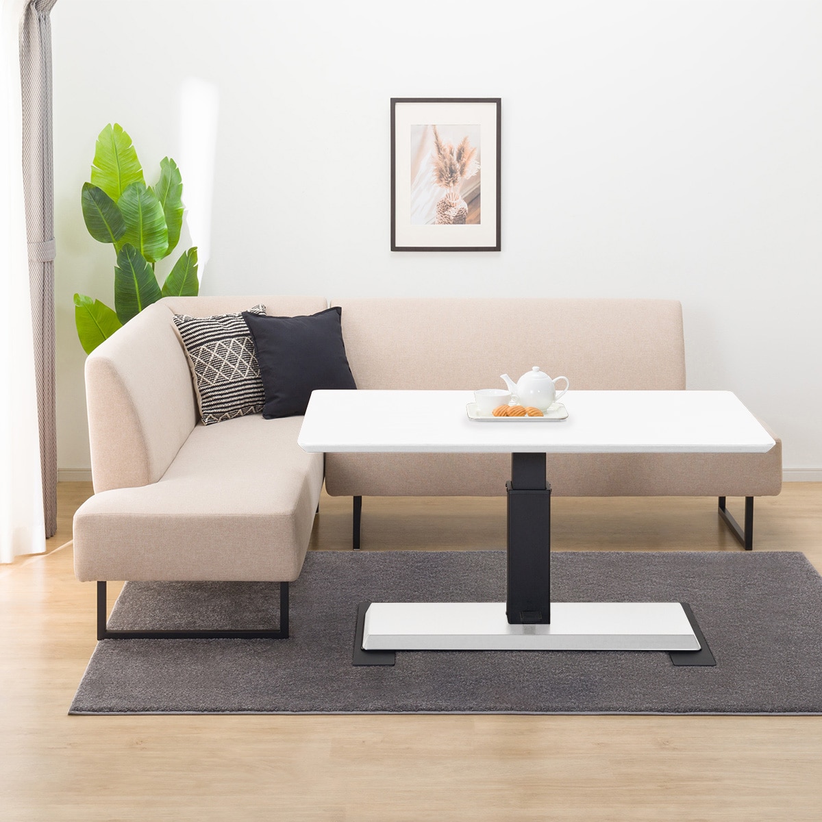 リビングダイニングテーブル3点セット(LC-004 135 WH/右コーナーソファ