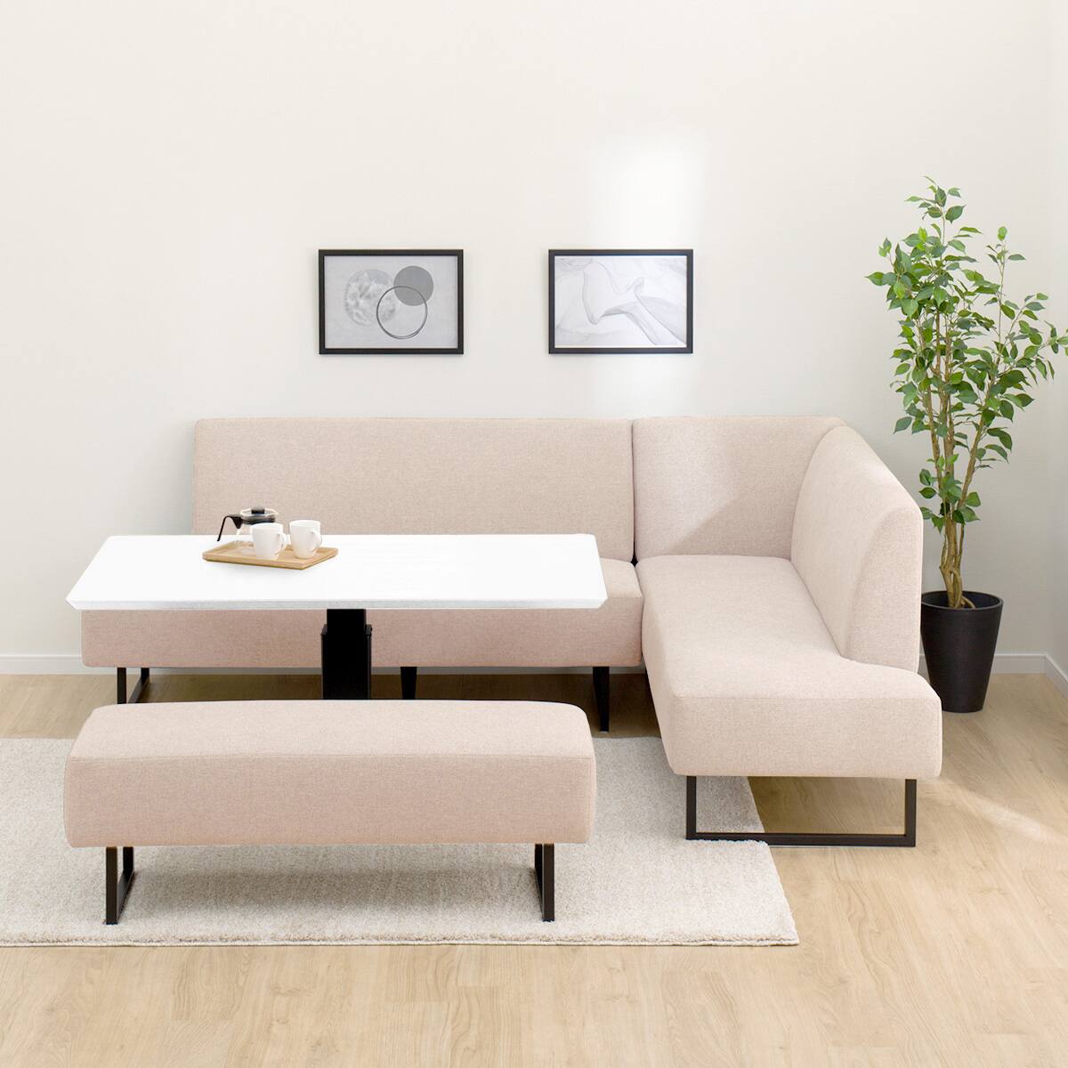 リビングダイニングセット4点セット(LC004 135 WH/左コーナーソファ