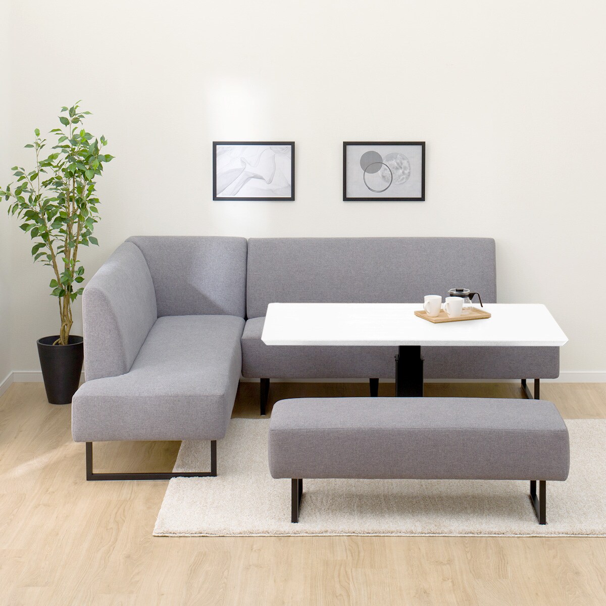 リビングダイニングセット4点セット(LC004 135 WH/右コーナーソファ