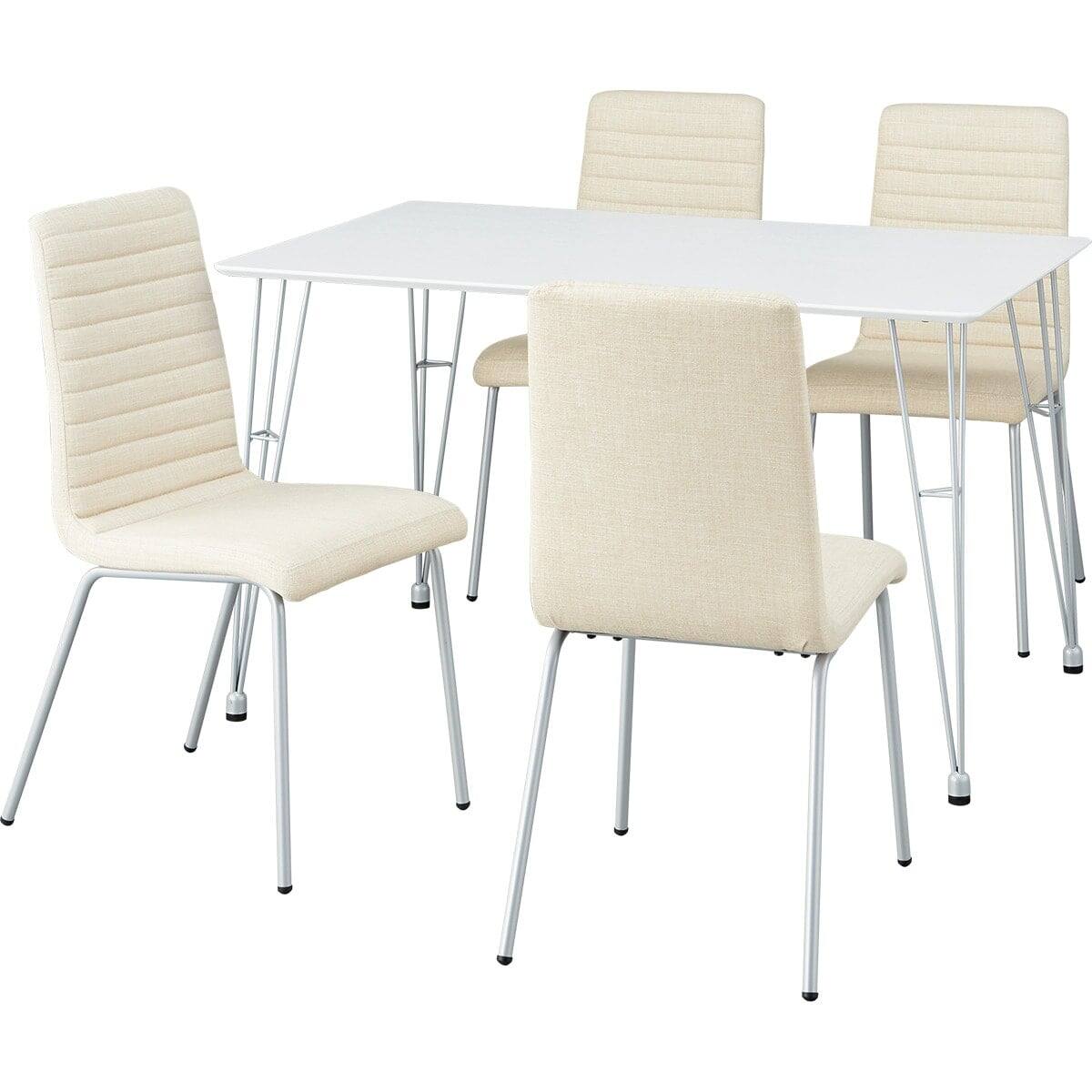 ダイニングテーブル5点セット(DTクーボ3-120WHSI/DCクーボ3布BESI