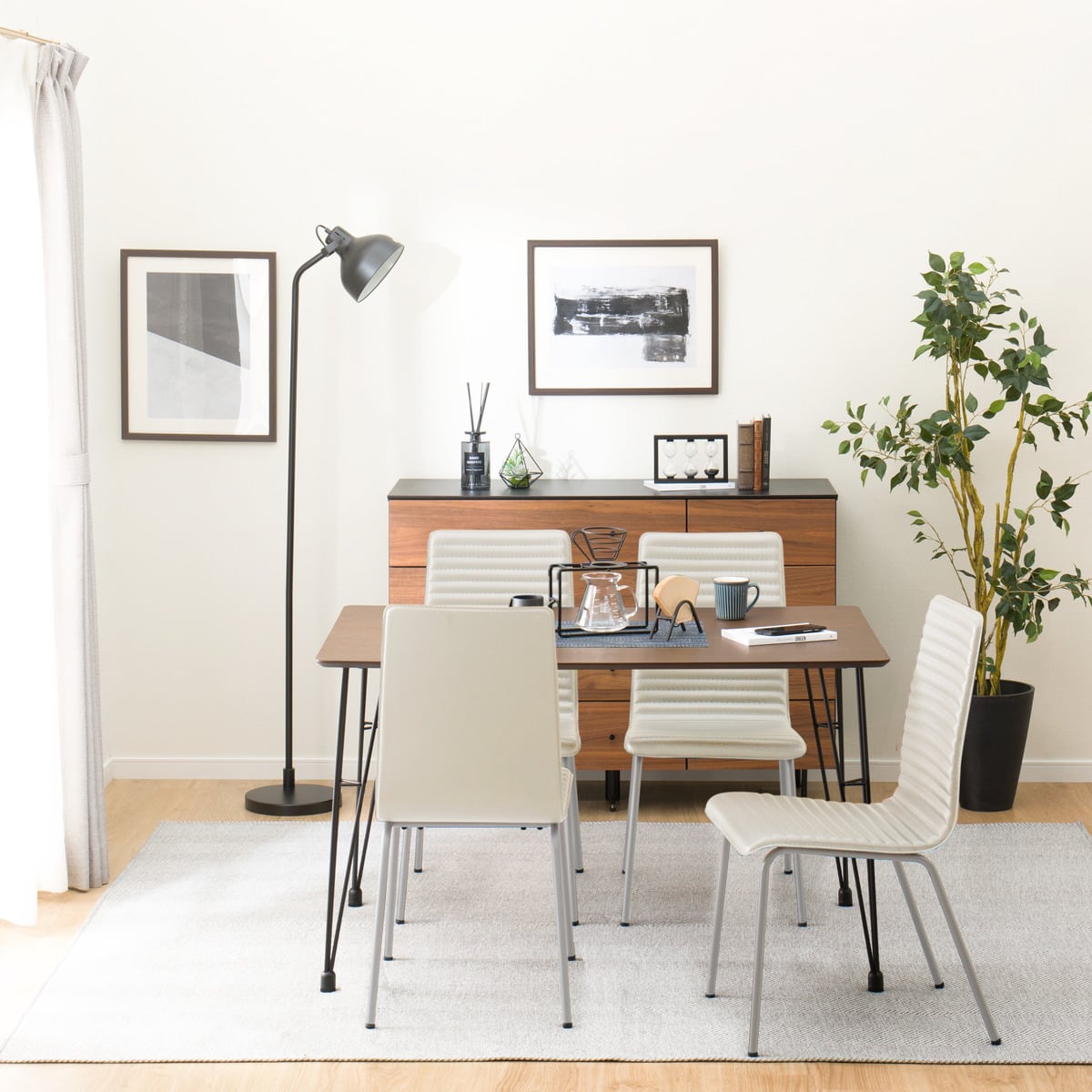 ダイニングテーブル5点セット(DTクーボ3-120MBRBK/DCクーボ3PVCWHSI