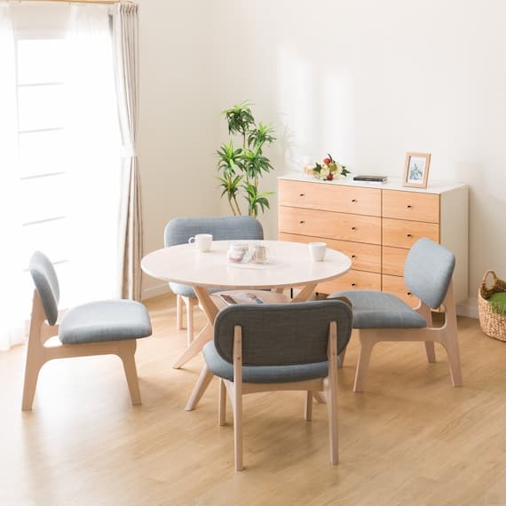 【旧モデル】ダイニングテーブル5点セット(LDTリラックスワイド110円形WW/1PチェアWWGY) 1枚目画像