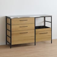 天然木突板にステンレス天板を組み合わせたキッチンカウンター(SY01KCHOP-S143 LBR)