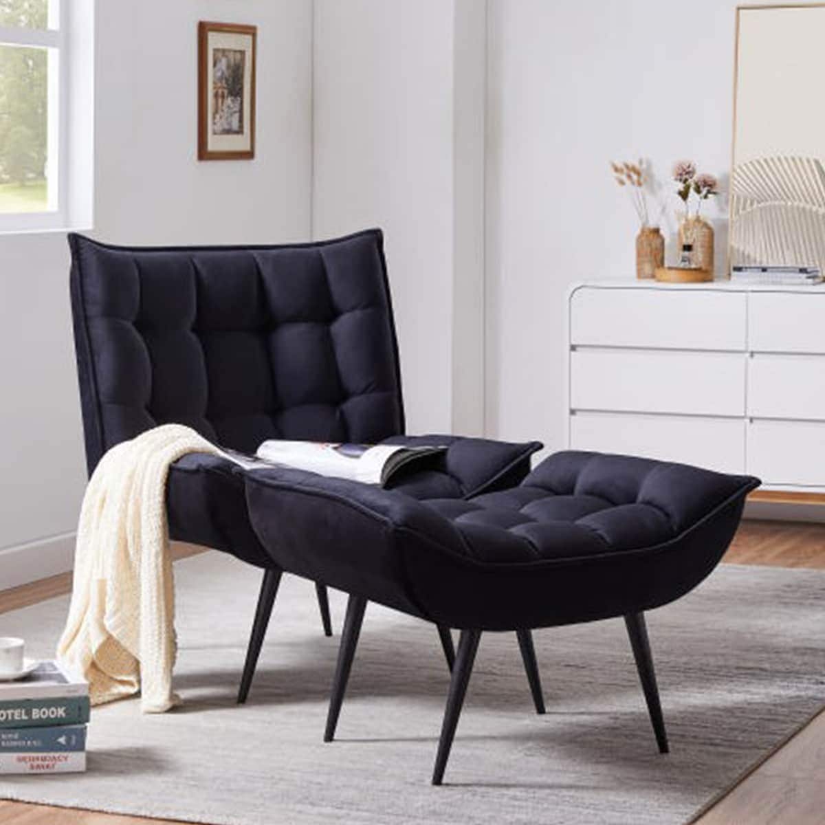 ベルベット調オットマン付きソファ (LT-2022N BK) | ニトリネット