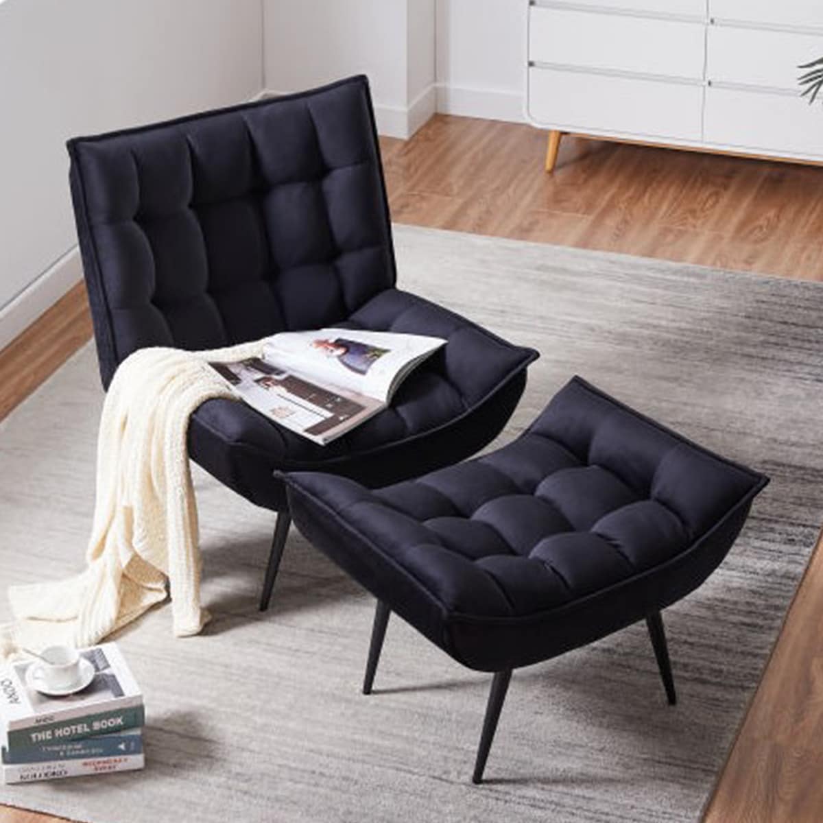 ベルベット調オットマン付きソファ (LT-2022N BK) | ニトリネット