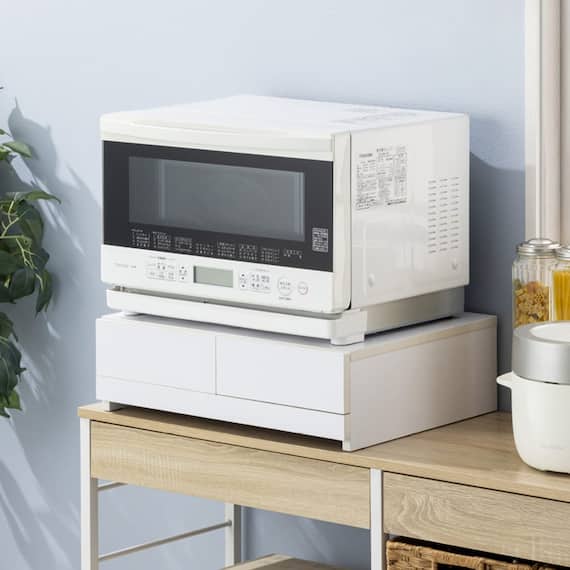 レンジ下スライドテーブル 引き出し2杯付き(WH) 1枚目画像