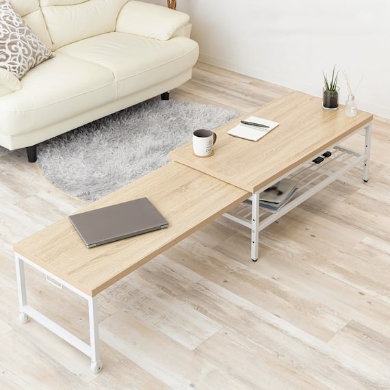 無段階で調整できる伸縮ローテーブル (幅90-171.5cm ナチュラル) 1枚目画像